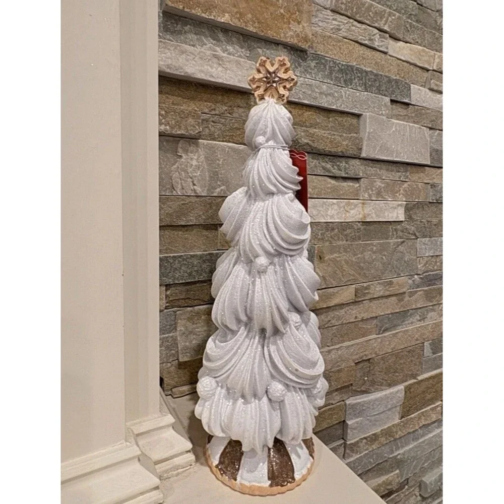 Ashland Christmas Tabletop Gingerbread Themed Decorated Tree White Plastic 13in